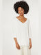 BSB Women's Summer Blouse with 3/4 Sleeve & V Neckline White