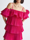 Mini Evening Dress with Ruffle Fuchsia