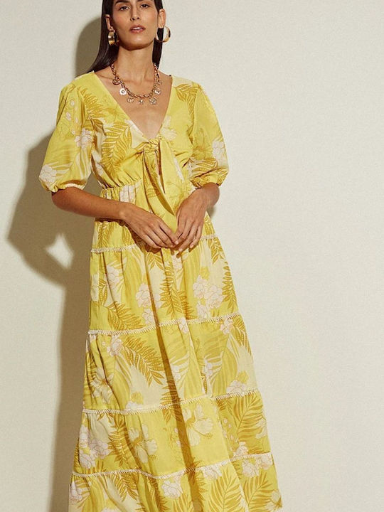 BSB Sommer Maxi Kleid mit Rüschen Gelb
