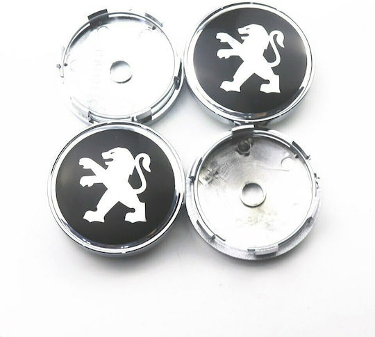 Wheel Center Caps Peugeot with 60mm Internal Diameter Black 4pcs