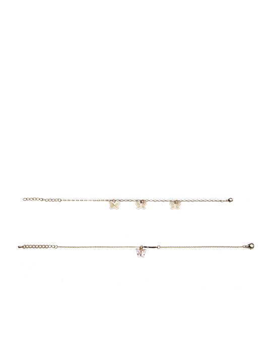 Ro-Ro Accessories An100 Επιχρυσωμένη Αλυσίδα Ποδιού Ροζ από Ατσάλι Ροζ