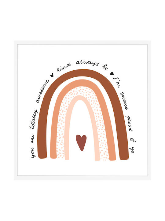 Walls Kids Wall Art Brown Rainbow with White Wooden Frame 40x40cm