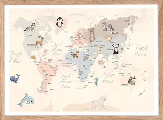 Walls Kids Wall Art Colorful Map of Animals