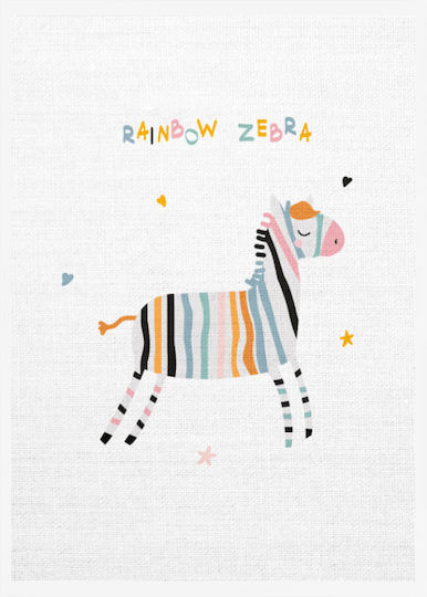 Walls Παιδικό Κάδρο Rainbow Zebra με Λευκή Κορνίζα σε Καμβά 70x100εκ.