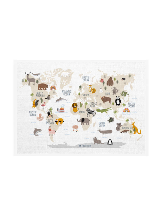 Walls Kids Wall Art Map Animals with White Fram...