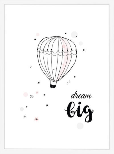Walls Kids Wall Art Hot Air Balloon with White Frame Made of Wood 20x30cm