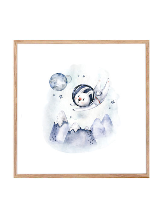 Walls Kids Wall Art Bunny in Space Wooden Frame 20x20cm