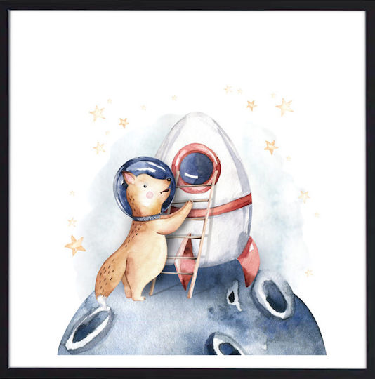 Walls Kids Wall Art Fox in the Spaceship with Black Wooden Frame 40x40cm