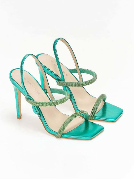 Issue Fashion Women's Sandals Green with Thin High Heel 0209/8005415