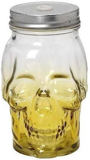 Espiel Skull Glass Water made of Glass in Yellow Color with straw 500ml