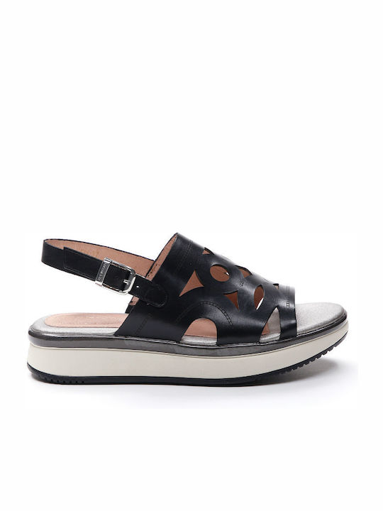 Stonefly Leather Women's Flat Sandals in Black Color