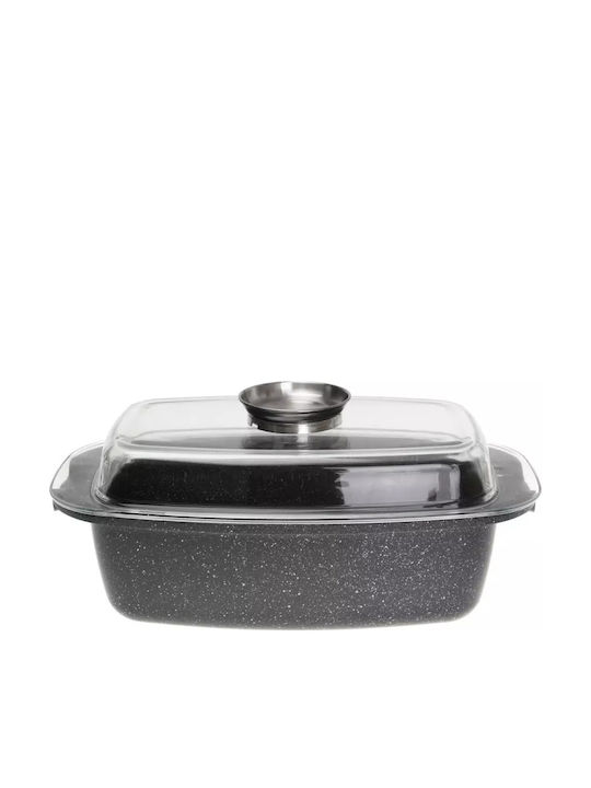 KING Hoff Oală Dreptunghiulară din Aluminiu cu Capac de Sticlă 32cm 1buc