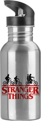 Kids Stainless Steel Water Bottle with Straw Silver 600ml