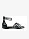 Flache Sandalen für Damen mit Riemen in Schwarz Farbe