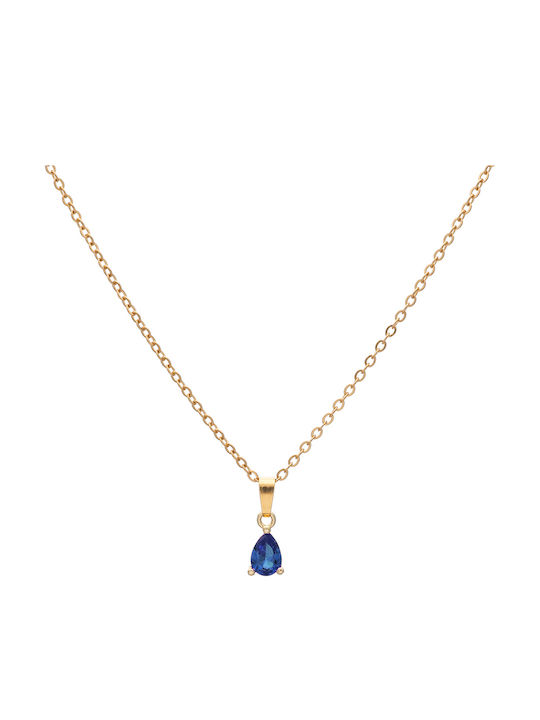 LifeLikes Necklace with Tear Design made of Gold Plated Steel with Blue Zircon