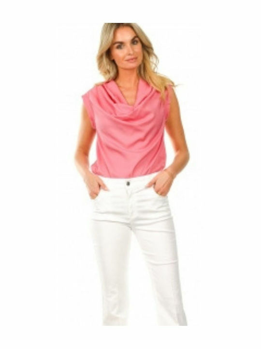 Silvian Heach Damen Sommer Bluse Ärmellos Rosa