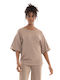 ICHI Damen Sommer Bluse Baumwolle Kurzärmelig Beige