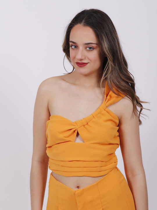 MY T Women's Summer Crop Top with One Shoulder Orange