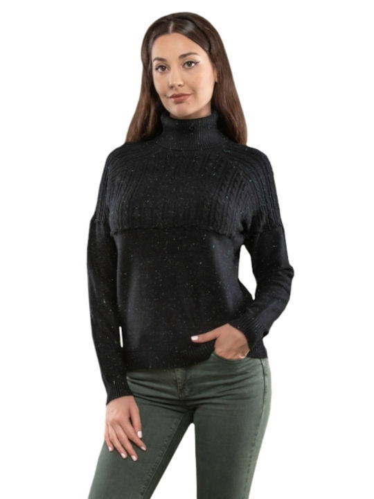 E-shopping Avenue Damen Langarm Pullover Wolle Rollkragen Schwarz