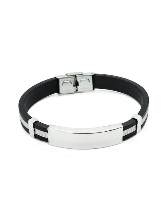 Men's Rubber Bracelet in Black and White color and Silver Plate made of Steel