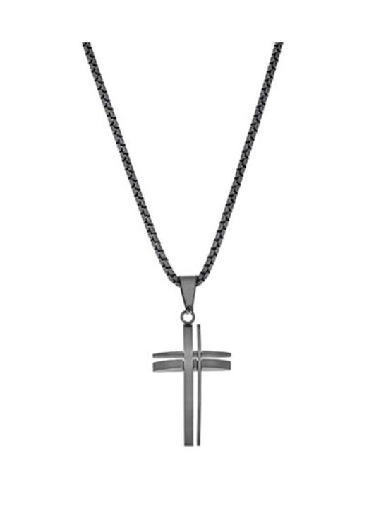 Puppis Black Men's Steel Cross with Chain