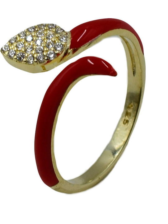 Poco Loco Damen Chevalier Ring mit Steinen & Emaille aus Silber Vergoldet