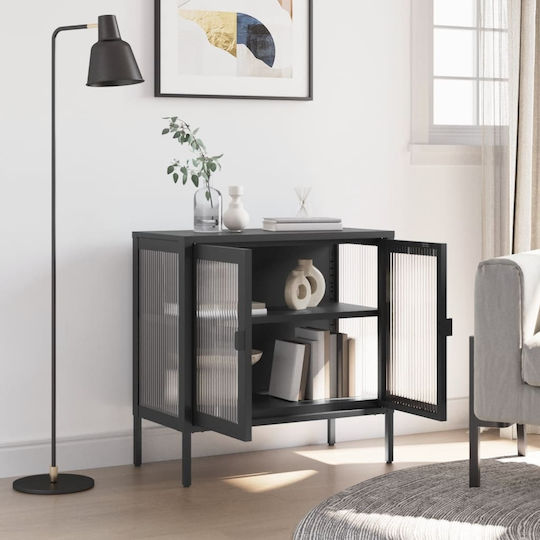 Living Room Display Cabinet Made of Metallic with Windowed Black 70x35x70cm