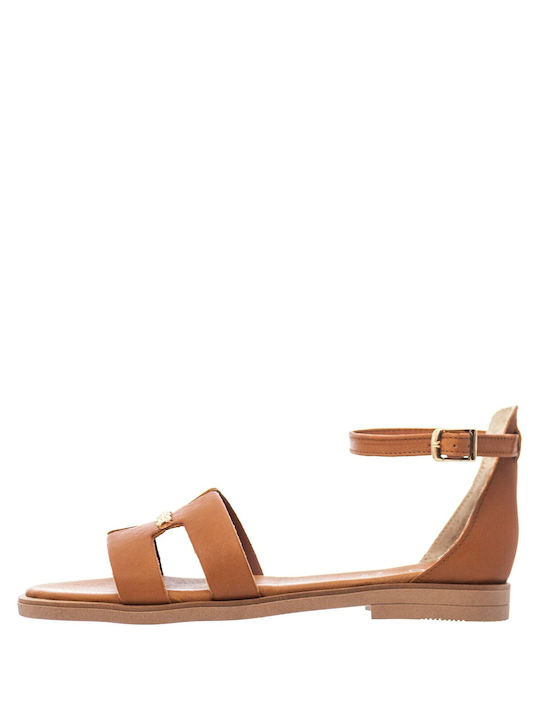 Mariella Fabiani Leather Women's Sandals with Ankle Strap Tabac Brown