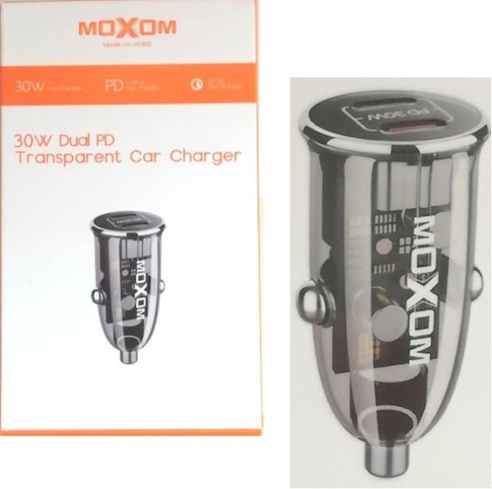 Moxom LX-VC802 Handy-Autoladegerät 30W Schnellladen mit 2xType-C Anschlüsse Graues Farbe