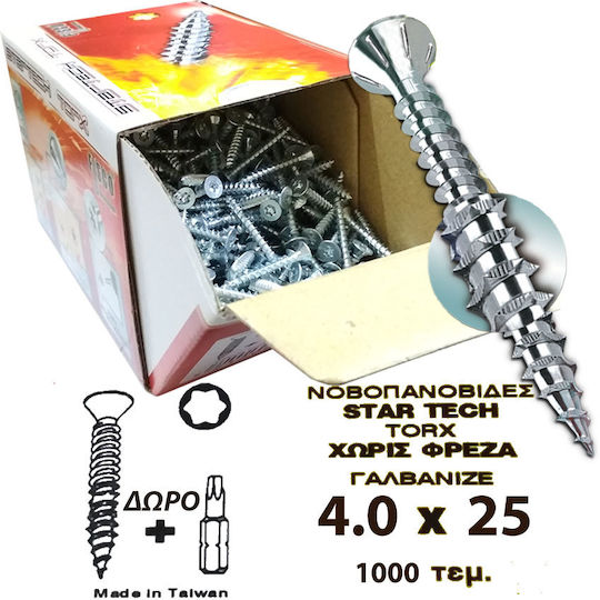 Fisco MDF Screw Torx Galvanized with Diameter M4 and Length 25mm 1000pcs