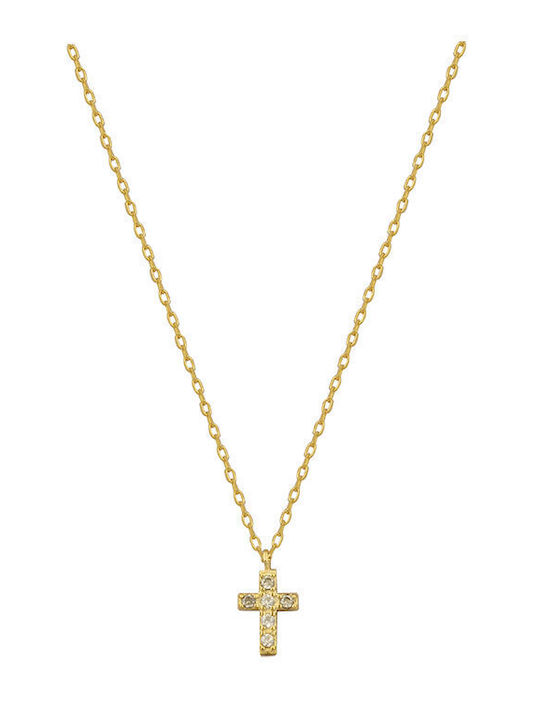 Sava Jewellery Γυναικείος Σταυρός από Επιχρυσωμένο Ασήμι με Αλυσίδα
