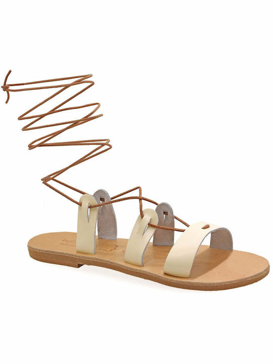 Leather Women's Flat Sandals White