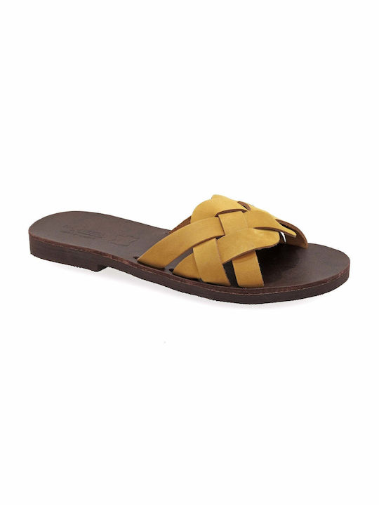 Leder Flache Sandalen Für Damen Gelbe
