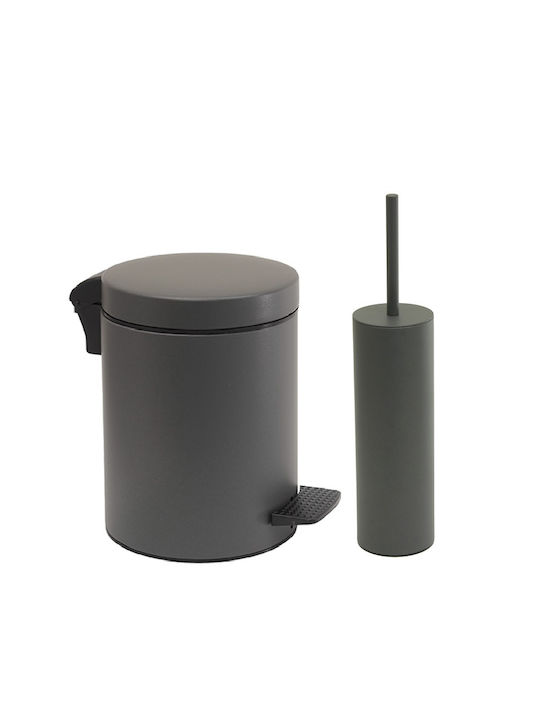 Pam & Co Kunststoff Set aus Toilettenbürste und Mülleimer für das Badezimmer Sanftes Schließen 5Es Gray