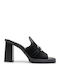 Leather Mules with Chunky High Heel in Black Color