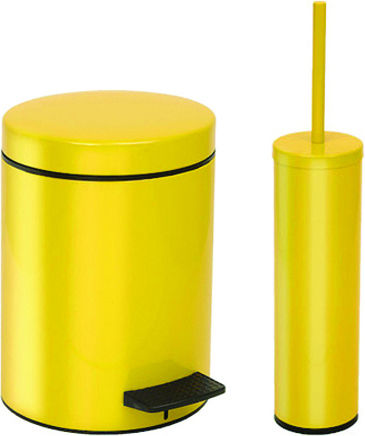 Metallic Toilet Brush and Basket Set 5lt Yellow