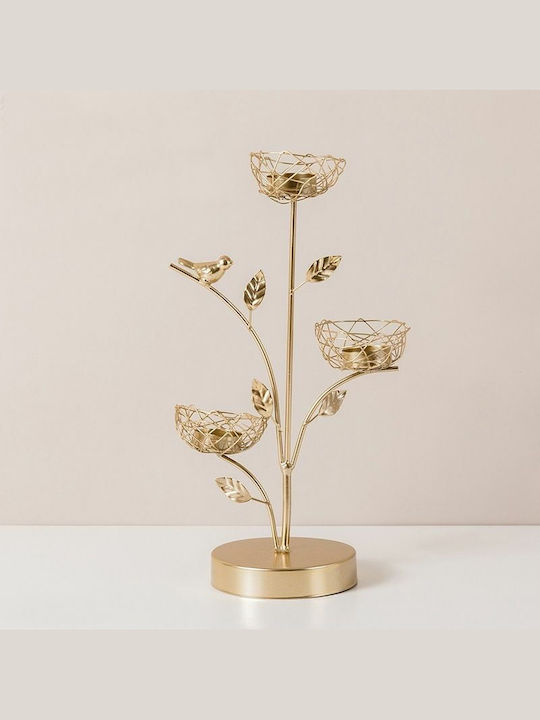 Candle Holder Metal 3 Seats in Gold Color 12x12x36cm 1pcs