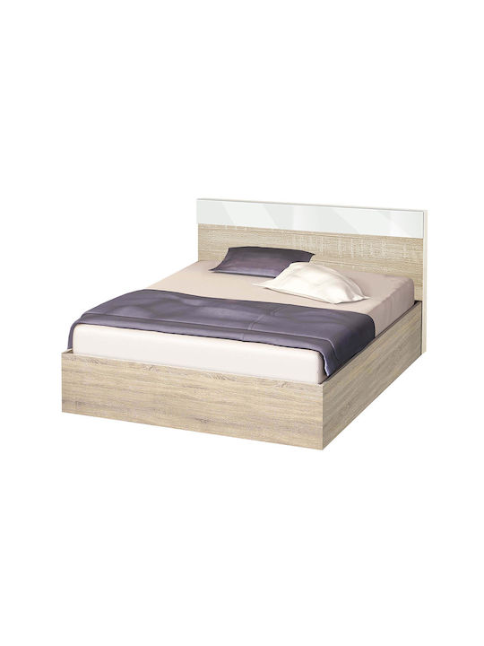 Rosel High Bett Einzelbett Sonoma / Glossy White mit Matratze 90x200cm