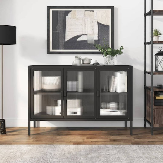 Μπουφές από Μέταλλο & Γυαλί Μαύρος 105x35x70cm