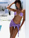 Bikini-Set 3 Stücke mit Abnehmbarer Verstärkung Brasilien Blumen Lila