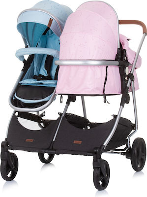 Chipolino Duo Smart Verstellbar Doppelter Kinderwagen Geeignet für Neugeborene Rose / Sky