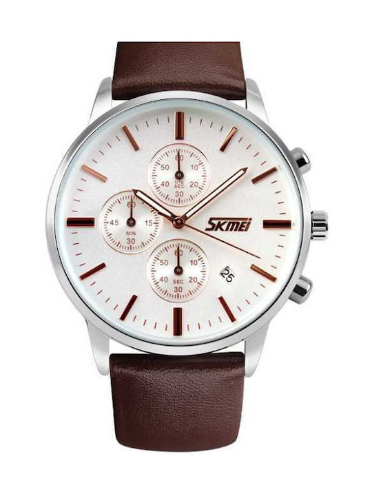 Watch Battery with Leather Strap Brown/White