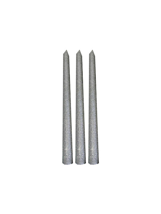 Decorative Candle Taper Silver 3pcs