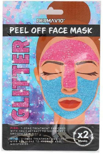 Derma V10 Glitter Peel Off Μάσκα Προσώπου για Ενυδάτωση / Λάμψη 2τμχ
