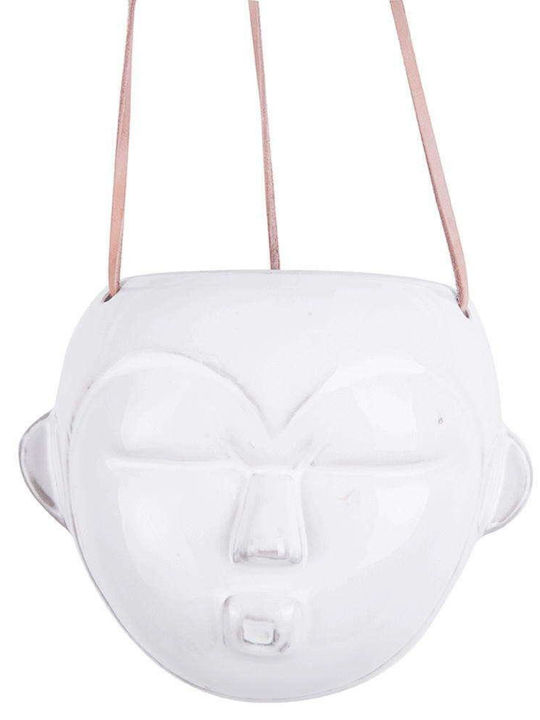 Present Time Hanging Planter Porcelain White 12x12x15.2cm. with Total Height 66 cm