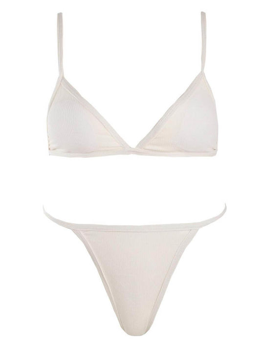 Luigi Padded Bikini Set Triangle Top & Brazil Bottom with Adjustable Straps White