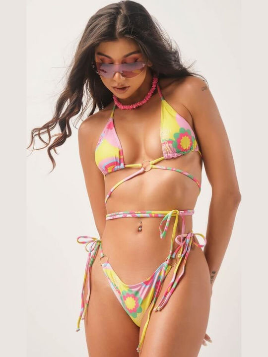 Set Bikini Τριγωνάκι & Brazil Floral Κίτρινο
