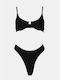 Luigi Padded Underwire Bikini Set Bra & String Bottom with Adjustable Straps Black