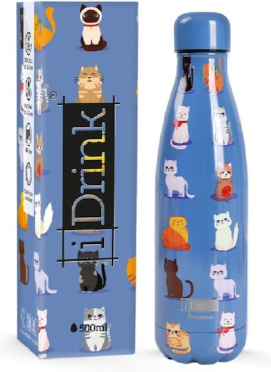 iDrink Blue Cats Μπουκάλι Θερμός Ανοξείδωτο BPA Free 500ml Μπλε
