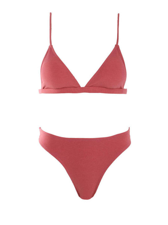 Luigi Padded Bikini Set Triangle Top & Brazil Bottom with Adjustable Straps Pink